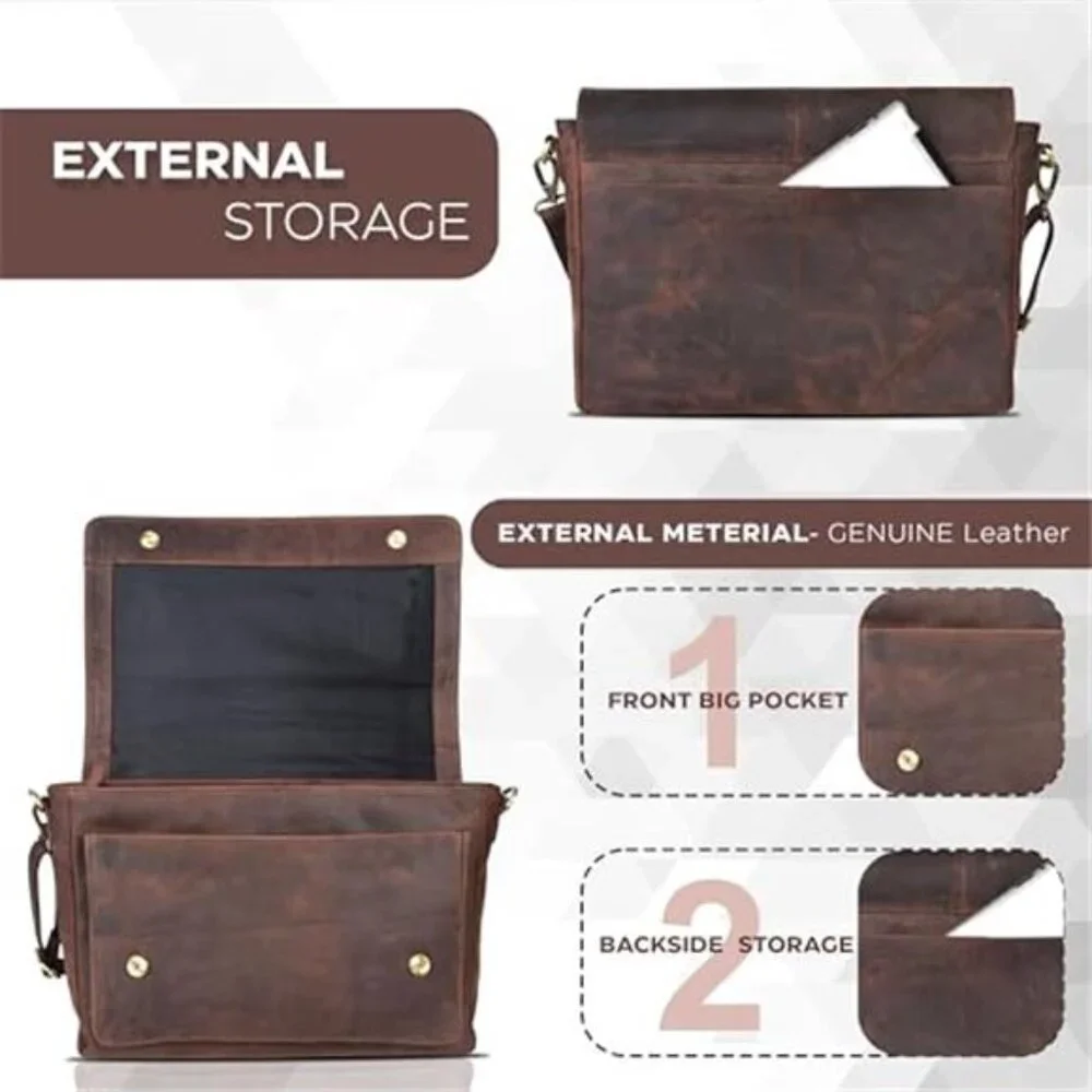 Full Grain Leather Laptop Messenger Satchel Work Crossbody Shoulder Bag